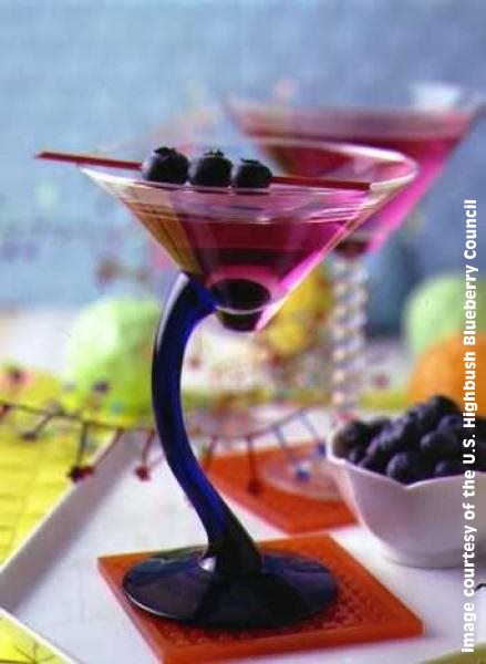 image: Blueberry infused martini-like drink image courtesy of the U.S. Highbush Blueberry Council